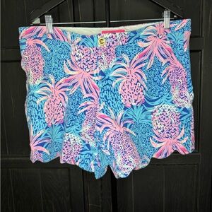Lilly Pulitzer Pink & Blue Pineapple Scallop-Hem High Waist Shorts